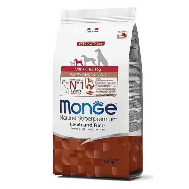 MONGE DOG PUPPY JUNIOR MINI LAMB RICE sausā barība kucēniem Jērs, rīsi 2.5kg